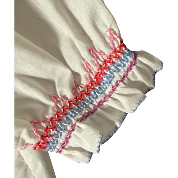 Vintage Hand Embroidered Floral Peasant Blouse White Hungarian Style Cottagecore - Picture 7 of 12